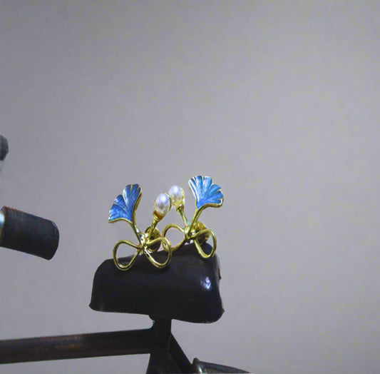 Blue Ginkgo Pearl Stud Earring